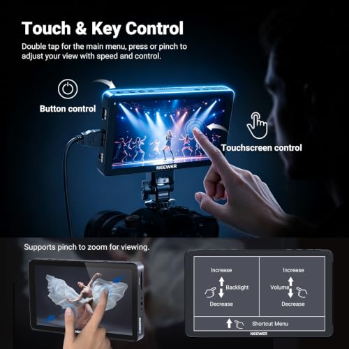 Image of NEEWER F700U 7 inch Camera Field Monitor, 1200nits 1920x1080 OLED Touchscreen | 4K HDMI, Loop in /Out with 3D LUT Peak Focus Video Assist HDR Waveform SDI, 2 4400mAh F750 Batteries for DSLR Photo Filmmaking