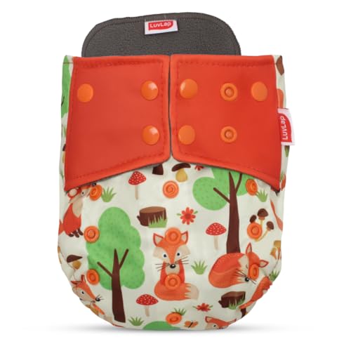 Image of LuvLap Reusable Baby Cloth Diaper, Double Leak Guard, High Absorption, Quick dry, Stain-Proof Comfort & Protection, 3m+, adjustable waist & height with snap buttons, Absorbent insert, Orange & green