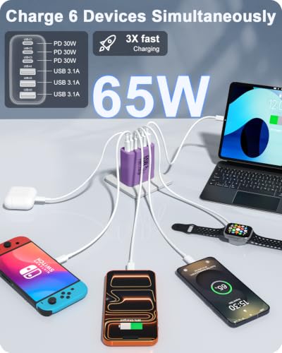 Image of 2-Pack 65W USB C Charger Block, 6-Port Fast Wall Charging Block [3 PD USB-C & 3 QC USB-A] for iPhone 17 16 15 Pro Max, iPad Pro, Galaxy S26 S25, Pixel 10 9, iWatch,Google & More