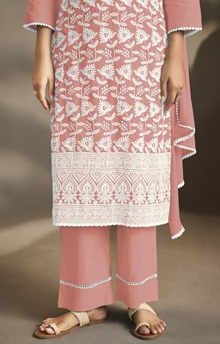 Image of DRESOUL Women Pure Cotton Schiffli Embroidered Kurta Set and Dupatta