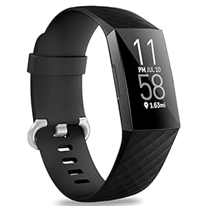 Hamile Bands Compatible with Fitbit Charge 4 / Fitbit Charge 3 / Fitbit Charge 3 SE, Waterproof Replacement Watch Strap Fitness Sport Band Wristband for Women Men, Large, Black