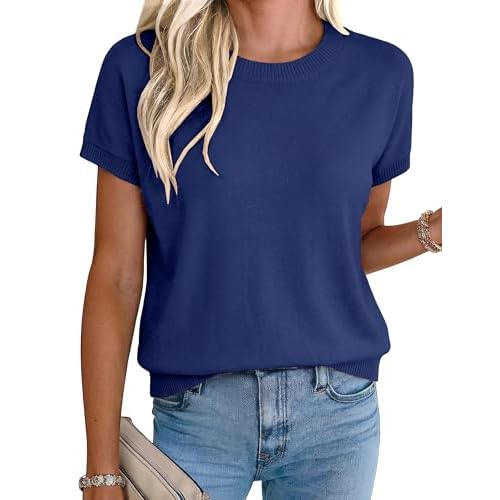 Totatuit Short Sleeve Sweaters for Womens Summer Crew Neck Knit Sweater Shirts Business Casual Work Tops 2026 Spring Outfits