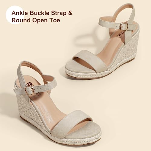 Image of IDIFU IN4 Espadrille Wedge Sandals for Women Open Toe Ankle Strap Platform Wedges Heels Causal Summer Wedge Shoes Comfortable Espadrilles Wedges