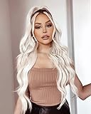 K'ryssma Ombre Lace Front Wig Platinum Blonde Dark Roots Long Natural Wavy Platinum Blonde Synthetic...