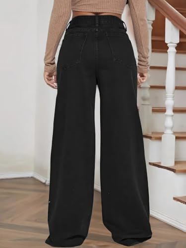 Image of THIRD QUADRANT Women Wide Leg Jeans with high Waist || Black Jeans for Women || Flared Jeans for Women