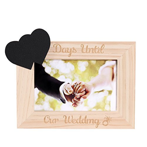 Unomor Wooden Wedding Countdown Calendar Chalkboard Sign with 2 Chalk as Engagement Gift for Wedding Photo Frame Decoration (Days Until Our Wedding)