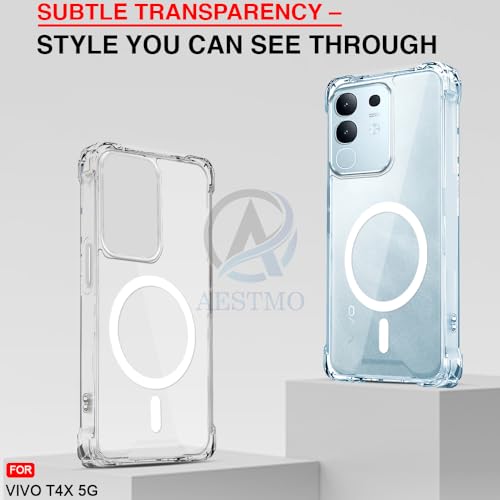 Image of AESTMO Clear Back Cover for Vivo T4X 5G / Z10X 5G / Y31 Pro 5G | 360 Protection | Transparent Back Cover (PC + TPU, Compatible with MagSafe Accessories, Transparent Bumper)