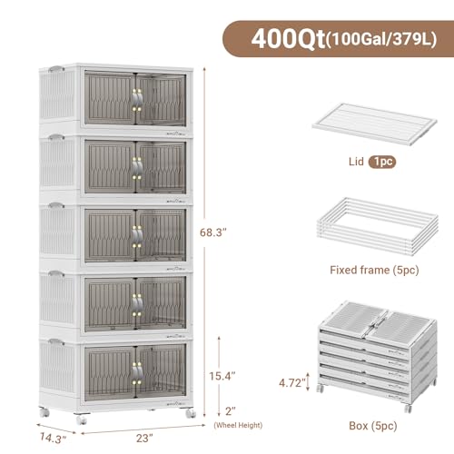 Image of BROVIEW 400Qt Stackable Storage Bins with Lid for Home Dorm, 5Pack White