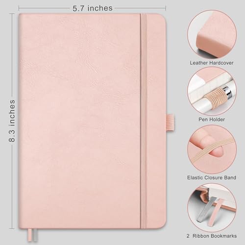 Image of RETTACY Lined Journal Notebook, 192 Numbered Pages, A5 Size (5.7'' x 8.3'') | Leather Hardcover, 100 GSM Thick Paper, for Men & Women, Journaling, Writing, Work & Office (Rose gold)