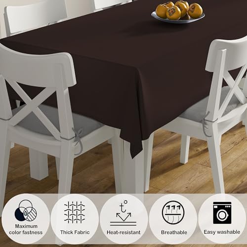 Image of HOME COLORS.IN Cotton Plain 6 Seater Table Cover - Machine Washable - Durable - Dining Table Cloth - 60 x 84 Inch - Brown