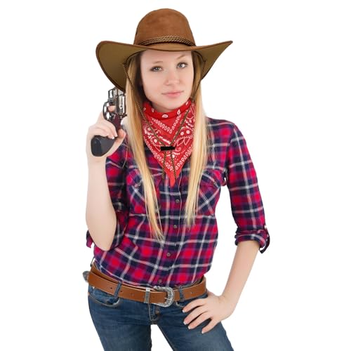 Image of Haysandy Halloween Men Cowboy Costume Hat with Bandana Belts Cowboy Cowgirl Hat Wide Cowgirl Brim Costume Accessories