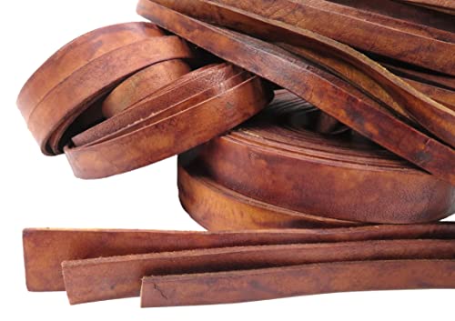esnado Cordon de Cuir Plat - Largeur : 15 mm - Épaisseur : Environ 2,5 mm - Marron Vieilli - 5 m - Cuir véritable - Tannage végétal - pour Le Bricolage -...