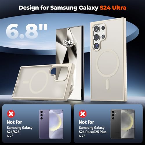 Image of SUPFINE Magnetic for Samsung Galaxy S24 Ultra Case with Screen Protector(Compatible with MagSafe) (Military Grade Drop Protection) Slim Translucent Shockproof Phone Case,Stone
