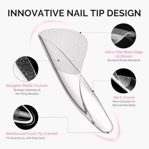 Image of MelodySusie Medium Square X Nail Tips - 16 Sizes 160 Pcs | Pre-Shaped Soft Gel,Half Matte Full Cover Clear Acrylic Press on Nails for DIY Extension&Salon,Long-Lasting Manicure