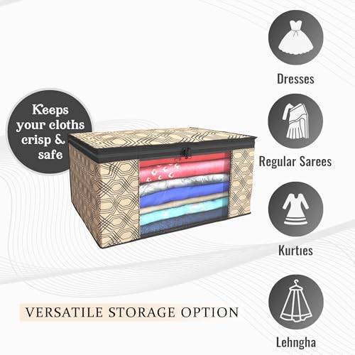 Image of Heart Home (Pack of 4) Saree Covers | Non-Woven Saree Bags (9 Inch) Clothes Bag for Women | Foldable Storage Bag for Almirah & Wardrobe (Check Print) Sari Cover Bags | Coffee