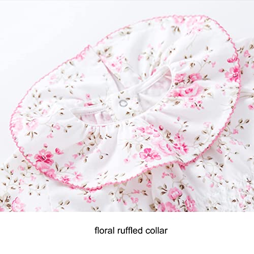 Pureborn Baby Girl's Bodysuit With Headband - Long Sleeve Floral Ruffle Collar Spring Fall Bubble Romper One-Piece Outfit For Infant Girl 12-18 Months #TOP2