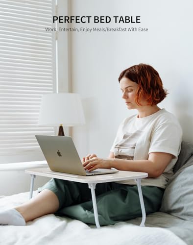Image of ZEAPTAC Foldable Lap Desk, Bed Desk, Bed Table & Laptop Stand w /Cup Holder