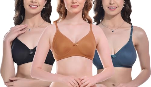 Image of FIMS - Fashion is my style Women Cotton Blend Non-Padded Bra Non-Wired Mould Seamless Cup Solid Bras Cup-B Pack of 1, Multicolor