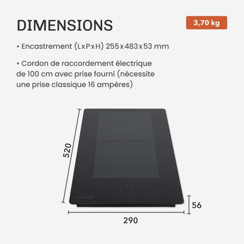 BELDEKO Plaque Induction 2 Feux Flex 3500W Noir Mat - Marque Française
