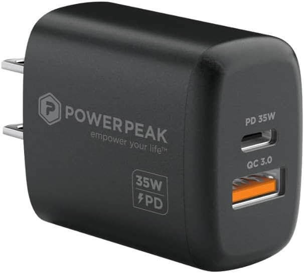 35W Super Fast Charger, Dual Port Charger, 1 USB-C and 1 USB-A Ports, Smart-iQ Technology, Fast and Convenient Charging, Type C and Type A | Black