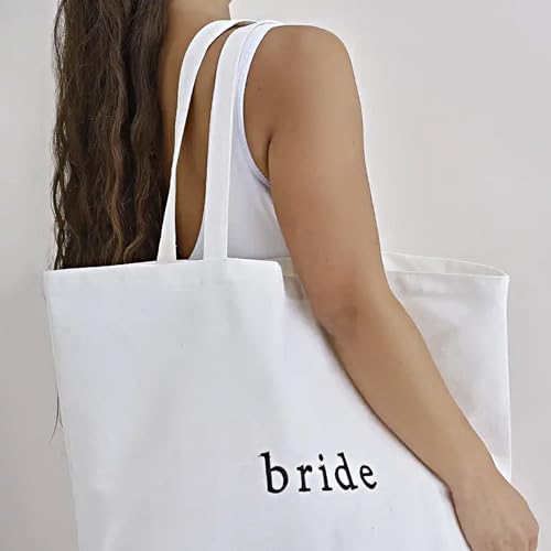 Image of White Canvas Tote Bags,Embroidered Canvas Tote Bag, Bachelorette Party Decorations