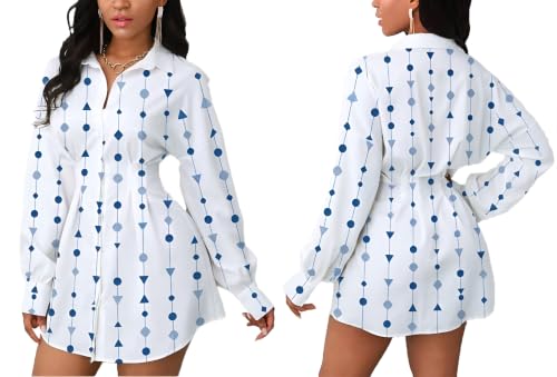 Image of Glozeplus Long Sleeve Button Down Collar Mini Shirt Dress for Women