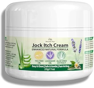 Recuren Plus Jock Itch Antifungal Skin Cream: Tea Tree Oil Anti Fungal Cream with Aloe Vera, Lavender & Eucalyptus – Extra Strength Herbal Moisturizer for Itchy Skin Soothing– for Men & Women, 20g