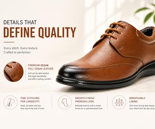 Image of Kraasa Men's Formal Lace-Up Shoes | Vegan Leather Upper | Airmix Sole | High Cushioning | Lightweight & Comfortable Office Dress Shoes