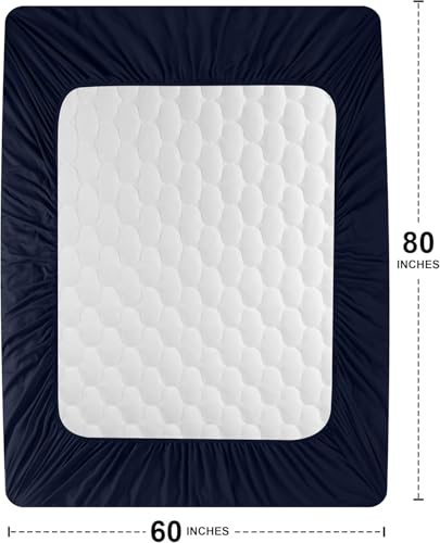 Image of BABYLEE Waterproof Queen Size 72x60 inch Cotton Quilted Mattress Protector Breathable Hypoallergenic Noiseless Ultra Soft Elastic Fitted Bed Protector Mattress /Bed Cover (Dark Blue, Queen (72 * 60 inch))