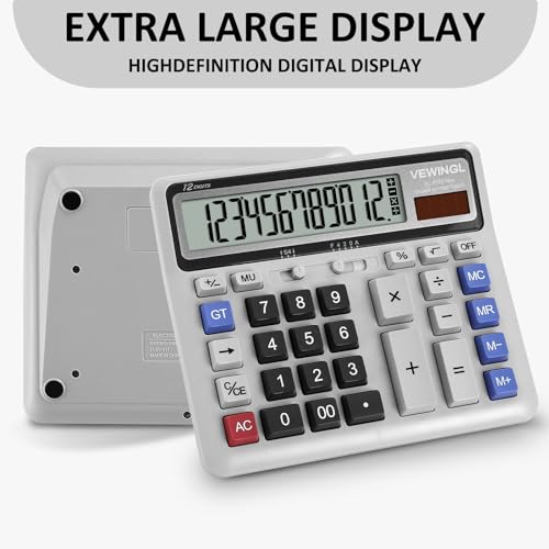 VEWINGL Desk Calculator 12 Digit, Large Computer Keys,Desktop Dual Power Battery and Solar, Calculator with Large LCD Display for Office,School, Home & Business Use,Automatic Sleep.7.6 * 6.4in