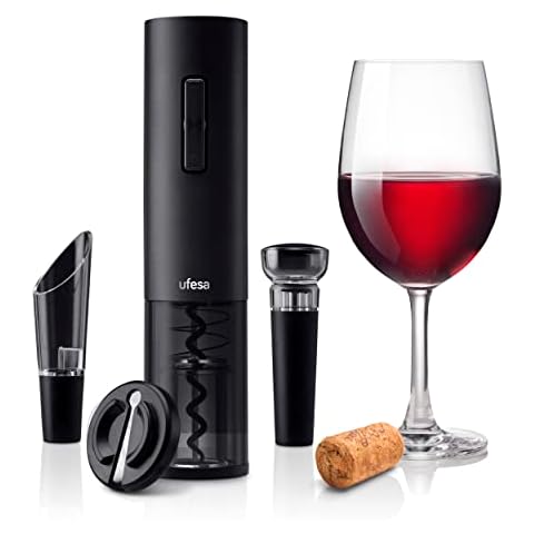 Ufesa EasyOpen Electric Bottle Opener Corkscrew Set, Decanter, Vacuum Cap, Foil Cutter and Base Stand, USB, LED Light Cover