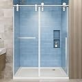 44-48" W x 76" H Shower Door, Frameless Sliding Shower Glass Door for Bathroom, 5/16"(8mm) Tempered Glass Shower Doors for Walk in Shower with Explosion-Proof Film, Chrome,Easy to Clean