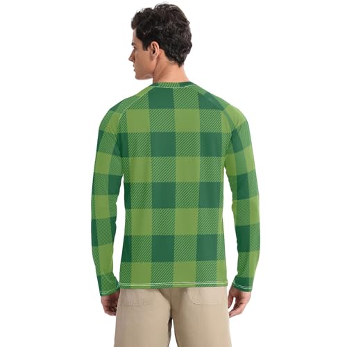 Green Tartan Plaid Men's Swim Shirts UPF 50+ Comfortable Comfort UV Sun Protection Long Sleeve Shirts Summer2