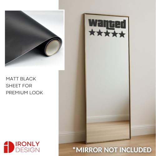 Image of Sticker for Glass & Mirrors | Minimal Vinyl Decal for Bedroom Bathroom & Cafe | Self-Adhesive Quote Aesthetic Mirror Sticker | No Mirror Included (Wanted 5 Stars, Medium, Matt Black)