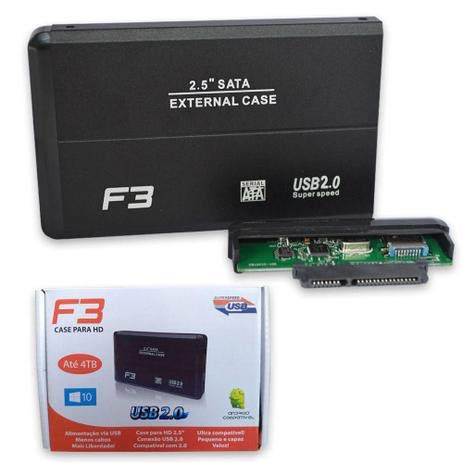Case Gaveta para HD Externo USB 2.0 2,5 Pol SATA Plug and Play Preto F3 - CS-U2