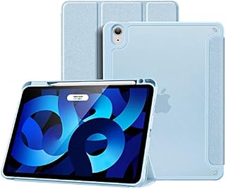 ProCase for iPad Air 5th Generation 2022 / iPad Air 4th Generation 2020 10.9 Inch Hard Shell Case, Trifold Smart Cover with Pencil Holder -Skyblue
