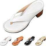 SAELELY Damen-Sandalen mit Blockabsatz, einfarbig, Flip-Flops mit Absatz, lässige Sommer-Strandschuhe mit Fußgewölbeunterstützung