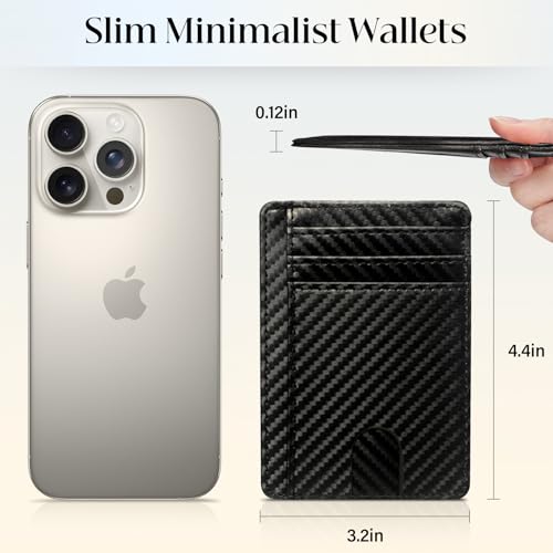 Wallet for Men Rfid Blocking Credit Card Holder for Men Women Leather Slim Thin Minimalist Rfid Card Holder Ridge Pocket Travel Wallet-Carbon Black2