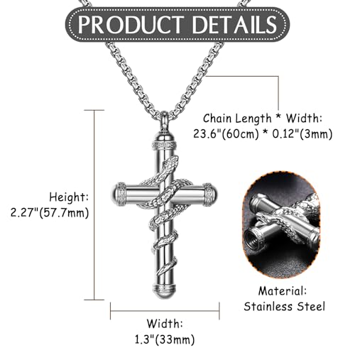 OIDEA Snake Cross Urn Necklaces for Ashes: Men Women Openable Stash Necklace with Spoon Ashes Necklace Memorial Keepsake Cremation Jewelry for Human Ashes4