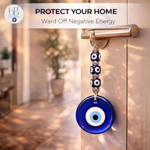 Image of BLUE BEADS Turkish Feng Shui Vastu Blue Glass Evil Eye Hanging /Door Hanging Nazar Batu for Protection and Good Luck - Perfect for Gifting Home or Office (Latest-EE)