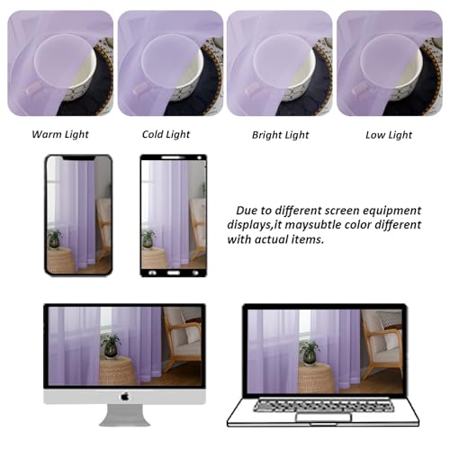 Image of Chyhomenyc Lilac Sheer Valances for Windows - Light Filtering Small Kitchen Curtains, Rod Pocket Short Top Window Treatment Decor for Living Room Bathroom Basement, 42Wx16L inches, 2 Panels
