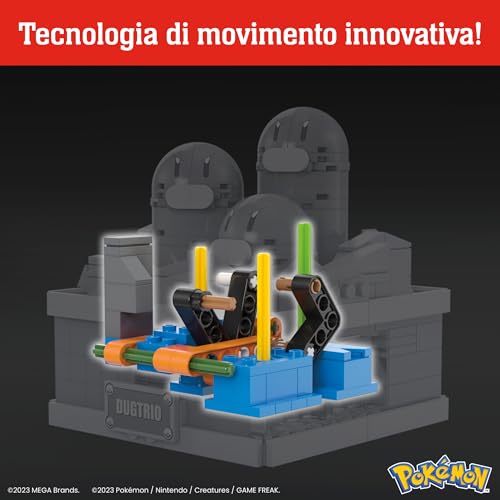 MEGA Pokémon - Dugtrio Mini Motion, set meccanizzato da costruzione con 350 pezzi e sistema Mattoncino movimento a comparsa dei personaggi, set da collezione, giocattolo per bambini, 13+ anni, HTH73 - Lego - Immagine 3