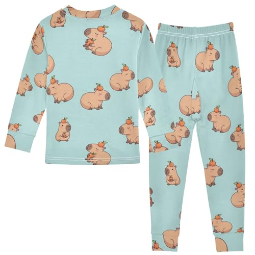 Pajama Sets Long Sleeve Cute Animals with Oranges Soft Comfy Sleepwear 2 Piece PJS 3-8T3