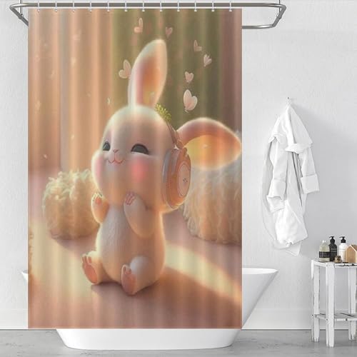 Rideau de douche lapin imperméable 122x183 cm avec crochets - 2