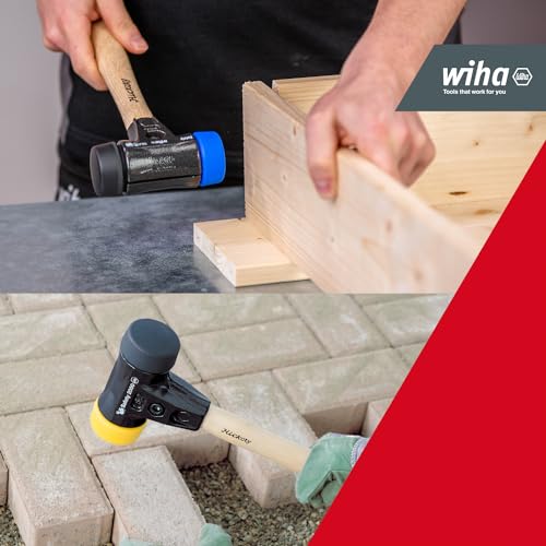 Wiha Schonhammer Set Safety I Hickory-Holzstiel I Rund-Schlagkopf Ø 40 mm I Gummihammer mit gemischten Schlagköpfen 9-teilig in Box (44008) – Ansicht 6
