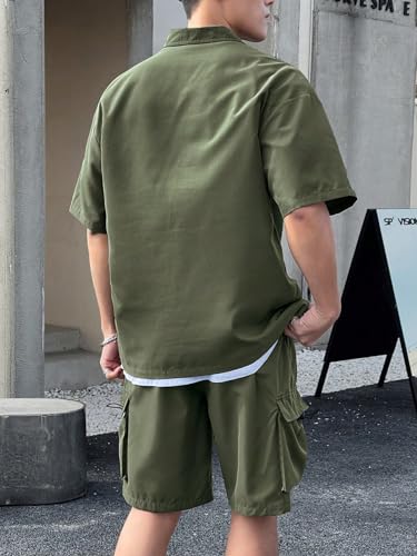 Verdusa Men's 2 Piece Outfits Half Zip Short Sleeve Pullover Shirt and Cargo Shorts with Pockets2