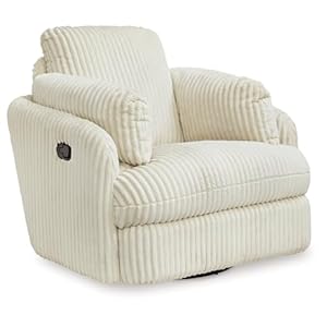 Signature Design by Ashley Tie-Breaker Contemporary Manual Press-Back Swivel Glider Rocker Recliner with 2 Bolster Pillows and Hidden Storage, White