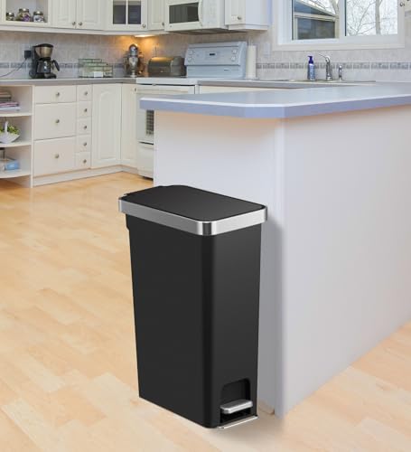 Image of Obsessions EKO 40L Plastic Step Bin with Pedal, Large Capacity Trash Can Ideal for Home, Kitchen and Office, Black