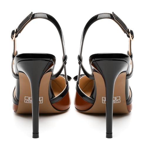 Womens Slingback Stiletto High Heels, Adjust Buckle Fashion Pointed Toe Pumps with Decorative Bows, Women Shoes for Wedding Party Office4