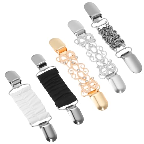 Image of 5 Pcs Retro Cinch Clip for Cardigans Sweater 3 Sizes Vintage Dress Clips Back Cinch Shirt Clips for Women Clothing Waist Tightener Stylish Shawl Cramp Elegant Style Brooch-Silver Gold Black White